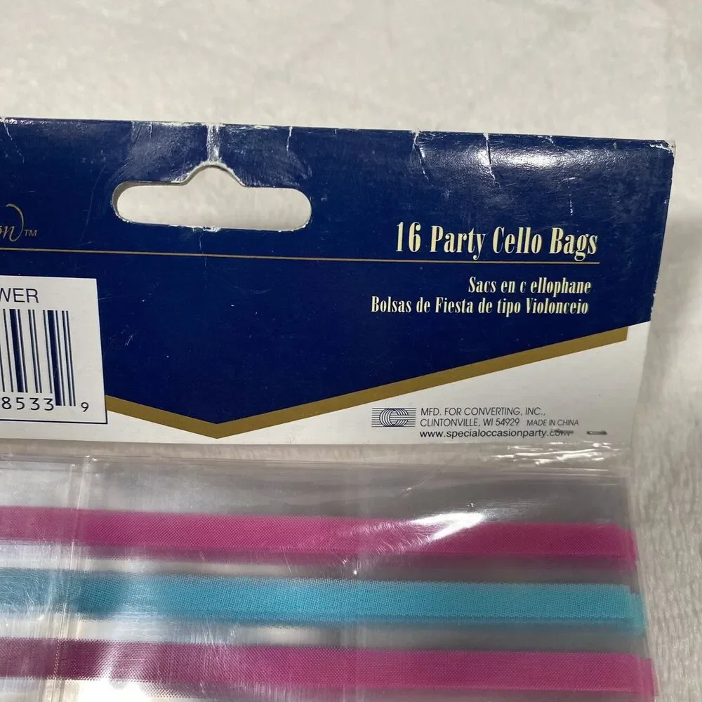 Vtg Unisex Baby Shower Cello Bags 2 Packs 32 Bags w/ Twist Ties Blue Pink Retro